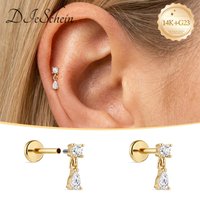 DIeSchein 14K Solid Gold Helix Piercings Earrings Women 18G Flat Back Stud Ear for Piercing Cartilage Hoop Earring Birthday Gift