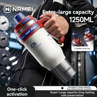 Kubek termiczny ze stali nierdzewnej z ceramiczną powłoką, 1250 ml, utrzymujący zimno przez 72 godziny, przenośna butelka na wodę z izolacją termiczną i słomką, kubek o dużej pojemności.