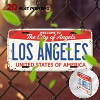 2D Flat, 1pc Los Angeles California License Plate Sign - Vintage -Themed Metal Wall Decor with State Outline & License Plate Num