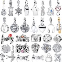 New 925 Sterling Silver Snake Letter Snowflake Four Leaf Clover Moon Bead Pendant fit Women's Bracelets Necklaces Jewelry Gifts