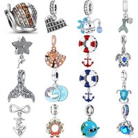 925 Sterling Silver Ocean Marine Animal Charms Seashell Snail Mermaid Turtle Dolphin Anchor Pisa Tower Globe DIY Jewelry Gift
