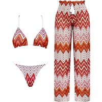 3Pcs Striped Bikini 2026 Bandeau Biquini Women Sexy Swimsuit Push Up Swimwear Female Mesh Pants Bathing Suit Cover Up Beachwear
