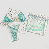 Women's Blue Scarf Bikini Sets with Letter Signature Logo Designer Brand Lady Sexy Scarf Swimsuits Beachwear Swimwear