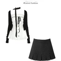 Parkyeon Pure Desire Sweet Spicy Black Bowtie Shoulder Wrap Bustier Top Summer Polka Dot Skirt Set Women's Fashion
