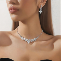 Luxury Marquise Cut Crystal Flower Jewelry Set for Women, Sparkling Choker Necklace and Dangle Earrings, Bridal Wedding Gift