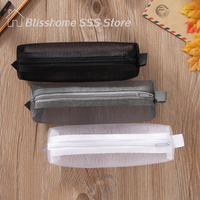 【S】Mesh Pencil Case Transparent Pens Pouch Cute Simple Aesthetic Bag Organizer Office School Supplies For Student Stationary