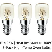 3-Pack E14 25W Oven Light Bulbs - 300°C Heat Resistant Appliance Lamp for Oven, Microwave, Cooker, Fridge - 220V Clear SES Bulbs