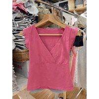 New Rose Red Slim Crop Top Woman Sexy V-neck Short Sleeve Cotton Cropped T-shirt Solid Casual Simple Sweet All-match Tee Tops image 4
