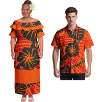 Couple Suit Hawaiian Women Ruffle Neck Puletasi Samoan Men Party Shirts Polynesia Classic Tribal Design His-and-Hers Clothes
