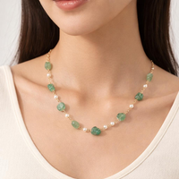 Women's Green Crystal Beaded Necklace – Natural Stone and Pearl Chain, Elegant and Simple Jewelry, Women's Necklace, Gift