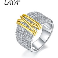 LAYA 100% 925 Sterling Silver Fashion Retro Light Gold Multi-Line Shining Zircon Ring For Men Women Party Exquisite Fine Jewelry