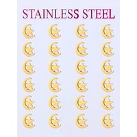 12 Pairs Moon Star Earrings Turkish Flag Style Muslim Jewelry Women Teen Gold Plated Stainless Steel Stud Earrings Wholesale