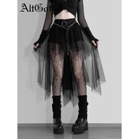 AltGoth Harajuku Gothic Mesh Skirt Women Cyberpunk Y2k E-girl High Waist Irregular Skirt Emo Alternative Indie Clubwear Female