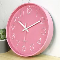 Pink / Yellow / Blue / Red / Black Simple Style Wall Clock 12in Circular Wall Watch Silent Quartz Wall Clock For Indoor Decor