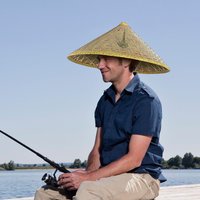 Chinese Straw Hat Handmade Rattan Hat with Adjustable Chin Strap for Fishing Gardening Camping Hiking Outdoors
