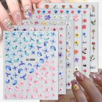 3/6/12/18/24/30 Sheets 3D Flower Nail Stickers Self Adhesive Floral Nail Decals Hydrangea Petal Rose Nail Art Decor