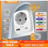 TESSAN Travel Adapter EU To USA Adapter America Europe Plug with USB C 3A Socket Adapter Travel Power Adapter for Canada Mexico