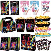 Funny 67 Six Seven Party Decorations Gift Bag French Fries Box Popcorn Box Paper Bag Stickers Birthday Party Supplies Favor Gift