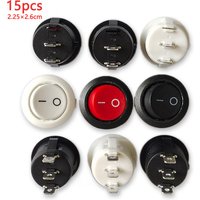 15PCS KCD1 Round Rocker Switch Snap-in 2Pin-3Pin 20mm SPST Black/White/Red Car Boat Marine Power Button 6A 250V AC/10A 125V AC