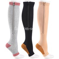 Compression Socks Anti-Fatigue Stretchy High Men Women Support Knee Zipper Female Open Toe Thin Unisex