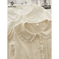 Nouveau automne 100% coton chemises blanches femmes solide mignon hauts fille col claudine à manches longues Chic dentelle Blouses printemps T39134QM
