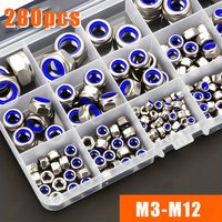 280 stainless steel nylon embedded anti-slip and anti-loosening self-locking nuts, available in M3, M4, M5, M6, M8, M10, and M12