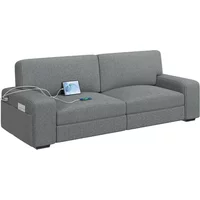 %a 83.5" W Modern Sofa Couch 2 Seater Corduroy Fabric Sofa with USB Charging Ports & Side Storage Pockets for Living Room Apart