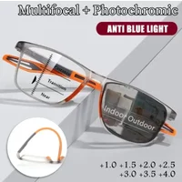 Men Multifocal Photochromic Reading Glasses Look Far and Near Eyeglasses Unisex Sport TR90 Frame Anti Blue Light Grade Eyewear image 4