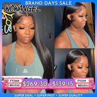 WowAngel 250% Pre Bleached 13x6 HD Lace Front Wigs 34in Glueless Straight Human Hair Wigs Pre Plucked Brazilian Hair For Women