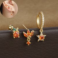3PCS Stainless Steel Star Pendant Earrings Set For Women Orange Cubic Zirconia Screw Cartilage Fruit Earring Piercing Jewelry
