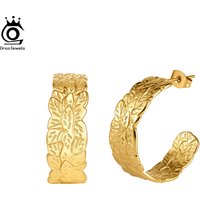 ORSA JEWELS Stainless Steel Geometric Hoop Earrings Texture 18K Gold Plated C Shape Earrings Wedding Fashion Jewelry STGE05