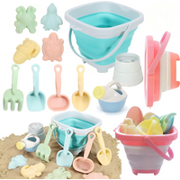 Beach Toy Set for Kids, Collapsible Silicone Bucket and Shovels Set with Sand Molds, Beach Essentials for Outdoor Play Summer