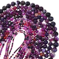 15" Strand 4/6/8/10/12/14mm Natural Stone Purple Striped Agates Round Beads Diy Bracelet Necklace for Fashion Jewelry Making
