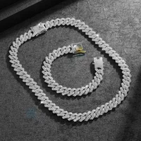 14Mm Sparkling Rhinestones Men's Cuban Chain, Miami Rap Hip Hop Bracelet Neck Chain Jewelry Accessories Gift
