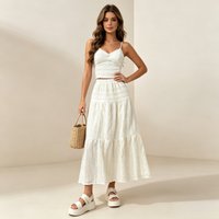 Women Two Piece Sets Skirt Set Sweet Sleeveless Sling Long Skirts A Line Elastic Waist Y2k Streetwear Elegant Beach Summer 2026