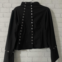 Y2k Aesthetic 2000s Black Retro Gothic Women's Maxi Long-Sleeve Shirt Sexy hot Girl Slim Chic Buttoned Crop Top Punk Streetwear