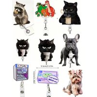 1pc cute teacup black cat retractable badge clip, 2D acrylic with durable nylon cord, suitable for office workers, nurses