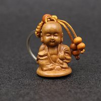 2026 Fashion Cute Wooden Keychain Buddha Monk Carving Pendant Key Ring Person Shape Key Holder Jewelry Gift Accessories