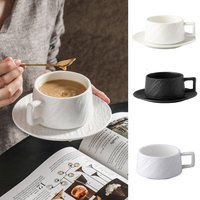 High Beauty Rock Sand Ceramic Coffee Cup Heat-resistant Sturdy Cup and Plate Set Comfortable Handle Pure Color Glaze
