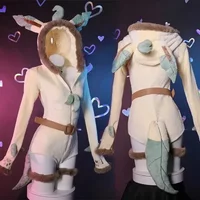 25NEW Eevee Cosplay Costume Women Sexy Flannel Hooded Bodysuit Socks Suit Bunny Girl Cute Cartoon Plush Pajamas Jumpsuit Uniform