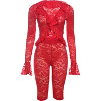 AliExpress WEIRD PUSS Weird Puss Jacquard Sexy Women 2 Piece Set Coquette Full Sleeve Ruffles Crop Tops+Bike Shorts Matching Clubwear Summer Outfits