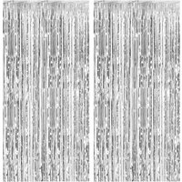 2 Pack Foil Curtain Backdrop Silver Metallic Tinsel Foil Fringe Curtains Photo Booth Props for Birthday Wedding Engagement