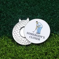 Golf Ball Marker Clip Strong Magnetic Zinc Alloy Cap Clip with "Somebody's Close" Golf Design, Ideal Holiday Gift for Golfers