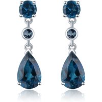 Natural Solid Silver Earring for Women 4 Carats London Blue Topaz Pear Cut Women Elegant Classic Jewelry