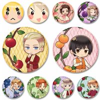 Hetalia Anime Soft Button Pin Cute Cartoon Character Chibi Brooch Round Snap-in Badge Bag Clothes Decor Accessories Jewelry Gift