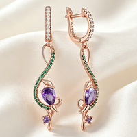 Kinel Unique 585 Rose Gold Color Birdie Dangle Earrings For Women Trend Purple Natural Zircon Accessories Daily Fine Jewelry