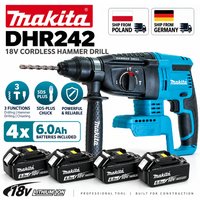 Makita DHR242 18V Akku-Bohrhammer, bürstenloser Motor, 24 mm Bohrkapazität für Beton, SDS Plus 4700 IPM 2,0 J, 3-Modus-Bauwerkzeug für schwere Arbeiten, kompatibel mit BL1860B, BL1850B, BL1815,