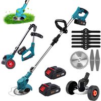 Akumulatorowa kosiarka do trawy, składana kosiarka 1800W, szerokość cięcia 15 cm, teleskopowy uchwyt 95-135 cm, dwie baterie, kompatybilna z akumulatorami Makita 18V