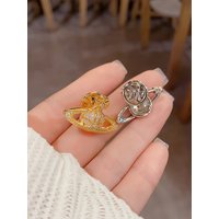 Golden Faionable Micro-Paved Zirconium Stone Bule Sle Women's Brooch Pin Luxury Versatile Design Floral Pattern