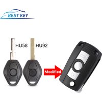 BESTKEYModified Flip 3 Buttons Remote Key Shell For BMW Z3 Z4 X3 X5 46 E60 E83 E53 E36 E38 With HU58/HU92 Blade Case Folding Fob